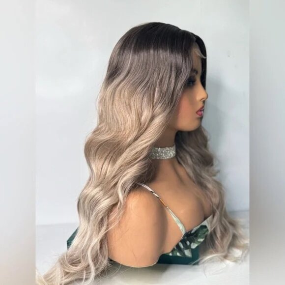 Soft Waves Ombre Wig – Brown Roots & Natural Ash Blonde Highlights 28 In - Picture 5 of 7